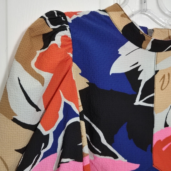 NWT Ted Baker Harpia Vibrant Floral Puffy Sleeve Black Pink Blue Blouse | Size 4 - Picture 6 of 14